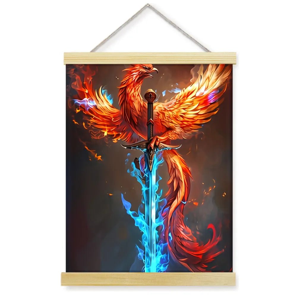 1pc 2D Flat Frameless Phoenix Fire Animal Canvas Art Scroll Hanging Posters Print,Modern Mythical Firebird Wall Decor - Smoothy Home