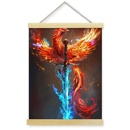 1pc 2D Flat Frameless Phoenix Fire Animal Canvas Art Scroll Hanging Posters Print,Modern Mythical Firebird Wall Decor - Smoothy Home