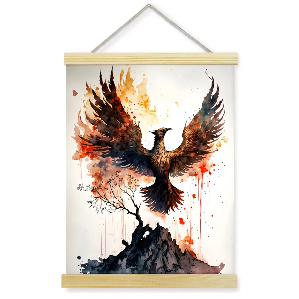 1pc 2D Flat Frameless Phoenix Fire Animal Canvas Art Scroll Hanging Posters Print,Modern Mythical Firebird Wall Decor - Smoothy Home