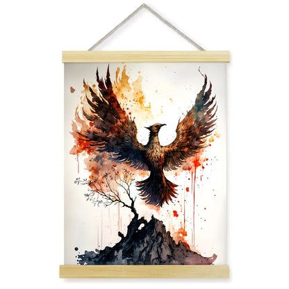 1pc 2D Flat Frameless Phoenix Fire Animal Canvas Art Scroll Hanging Posters Print,Modern Mythical Firebird Wall Decor - Smoothy Home