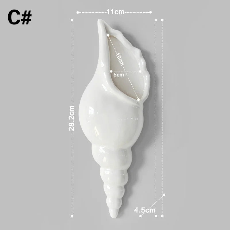 1Pc Amagogo Modern White Ceramic Sea Shell Conch Flower Vase Wall Hanging Home Decor - Smoothy Home
