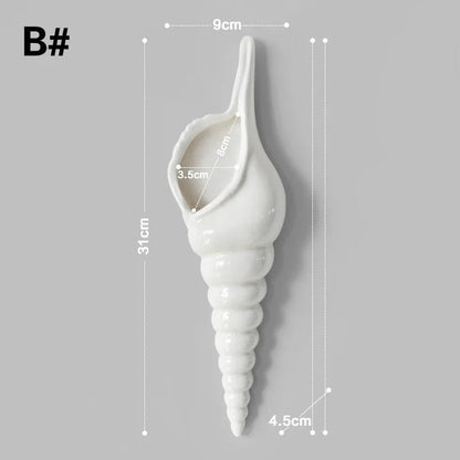1Pc Amagogo Modern White Ceramic Sea Shell Conch Flower Vase Wall Hanging Home Decor - Smoothy Home