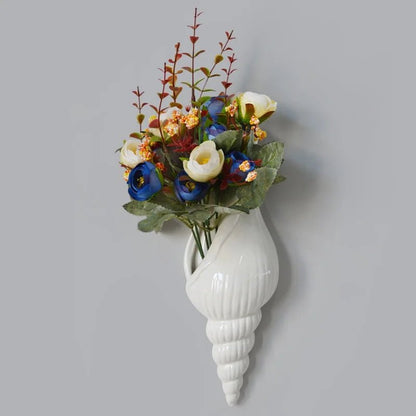 1Pc Amagogo Modern White Ceramic Sea Shell Conch Flower Vase Wall Hanging Home Decor - Smoothy Home