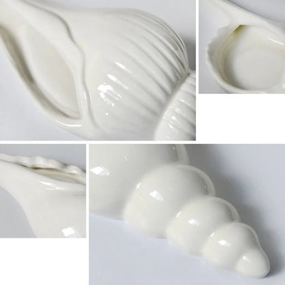 1Pc Amagogo Modern White Ceramic Sea Shell Conch Flower Vase Wall Hanging Home Decor - Smoothy Home