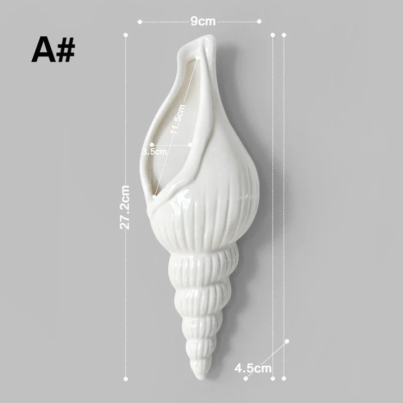 1Pc Amagogo Modern White Ceramic Sea Shell Conch Flower Vase Wall Hanging Home Decor - Smoothy Home