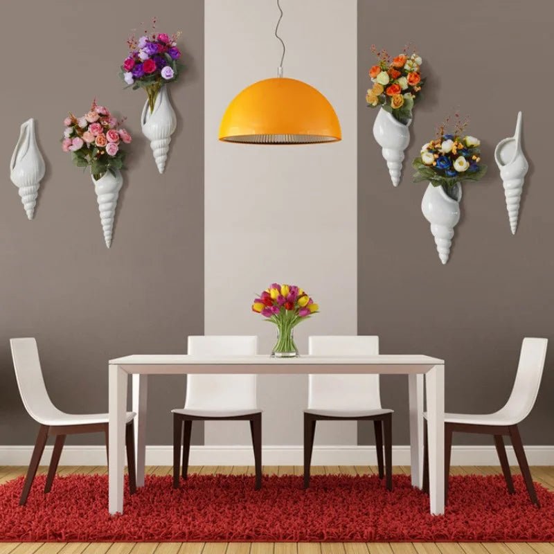 1Pc Amagogo Modern White Ceramic Sea Shell Conch Flower Vase Wall Hanging Home Decor - Smoothy Home