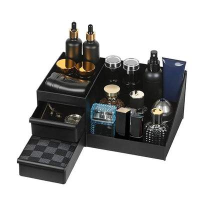 1pc Mens Fragrance Organizer, Perfume & Cologne Stand with Drawers, Modern Bathroom Dresser Top Storage, Counter Tidy - Smoothy Home
