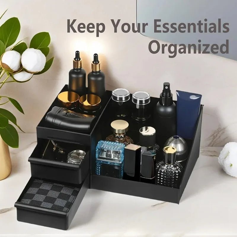 1pc Mens Fragrance Organizer, Perfume & Cologne Stand with Drawers, Modern Bathroom Dresser Top Storage, Counter Tidy - Smoothy Home