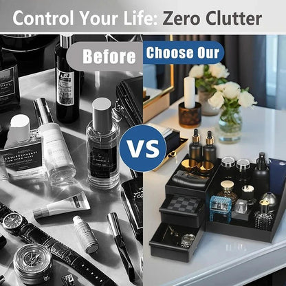 1pc Mens Fragrance Organizer, Perfume & Cologne Stand with Drawers, Modern Bathroom Dresser Top Storage, Counter Tidy - Smoothy Home