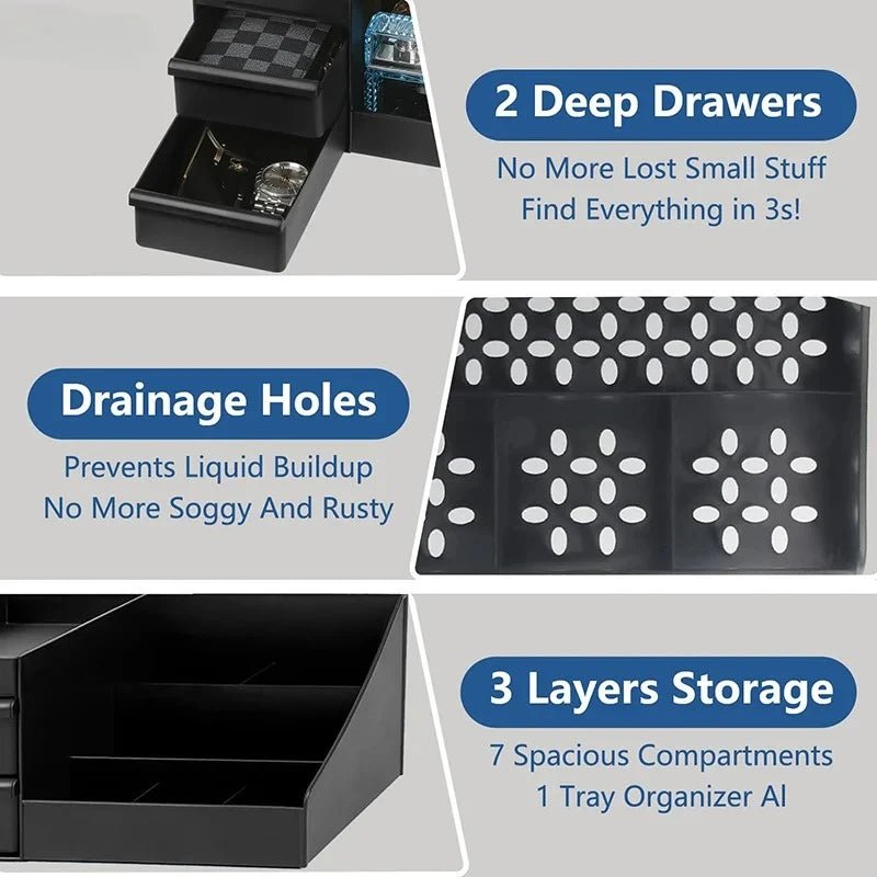 1pc Mens Fragrance Organizer, Perfume & Cologne Stand with Drawers, Modern Bathroom Dresser Top Storage, Counter Tidy - Smoothy Home