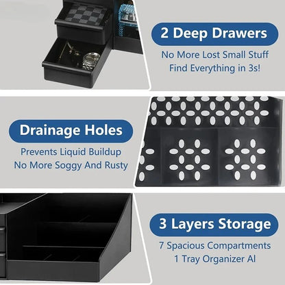 1pc Mens Fragrance Organizer, Perfume & Cologne Stand with Drawers, Modern Bathroom Dresser Top Storage, Counter Tidy - Smoothy Home