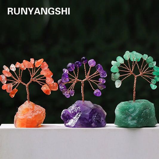 1PC Natural Gemstone Crystal Lucky Tree irregular Raw Stone Base Home Office Desk Living Room Crystal Decor - Smoothy Home