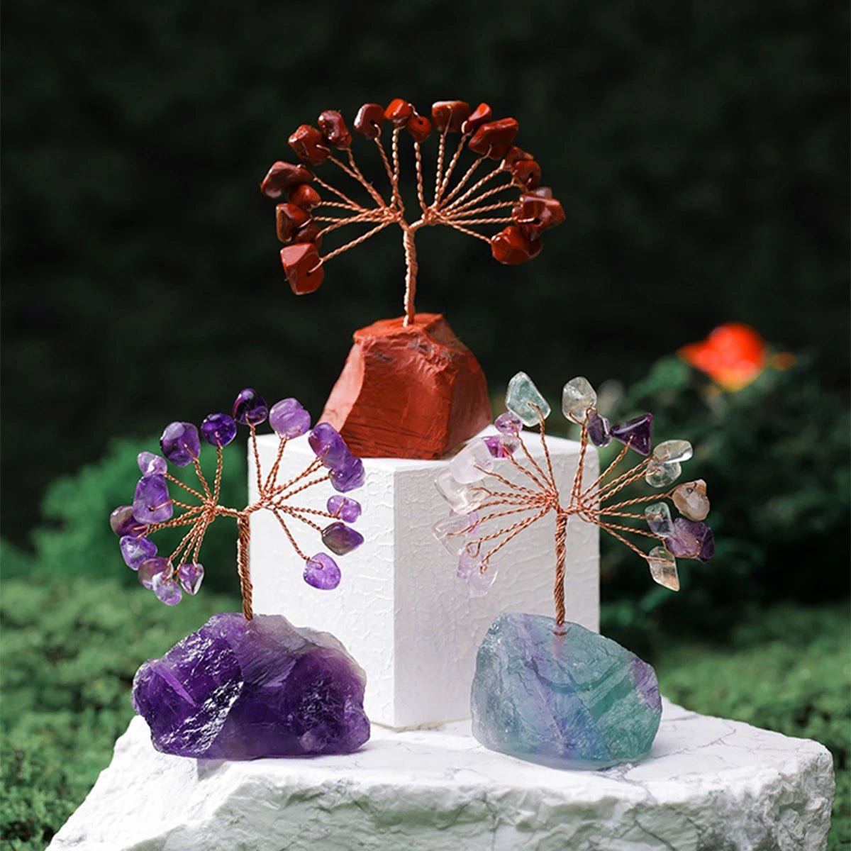 1PC Natural Gemstone Crystal Lucky Tree irregular Raw Stone Base Home Office Desk Living Room Crystal Decor - Smoothy Home