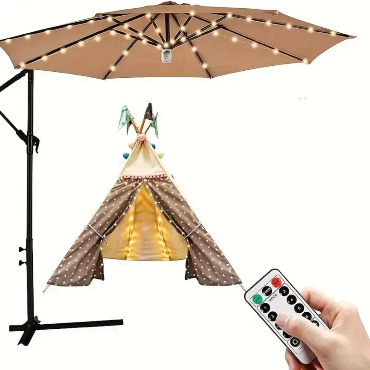 1PC Patio Umbrella Light with Remote 8 Adjustable Brightness Modes Outdoor Waterproof 104 LED Light Battery Operated For Beach - Smoothy Home