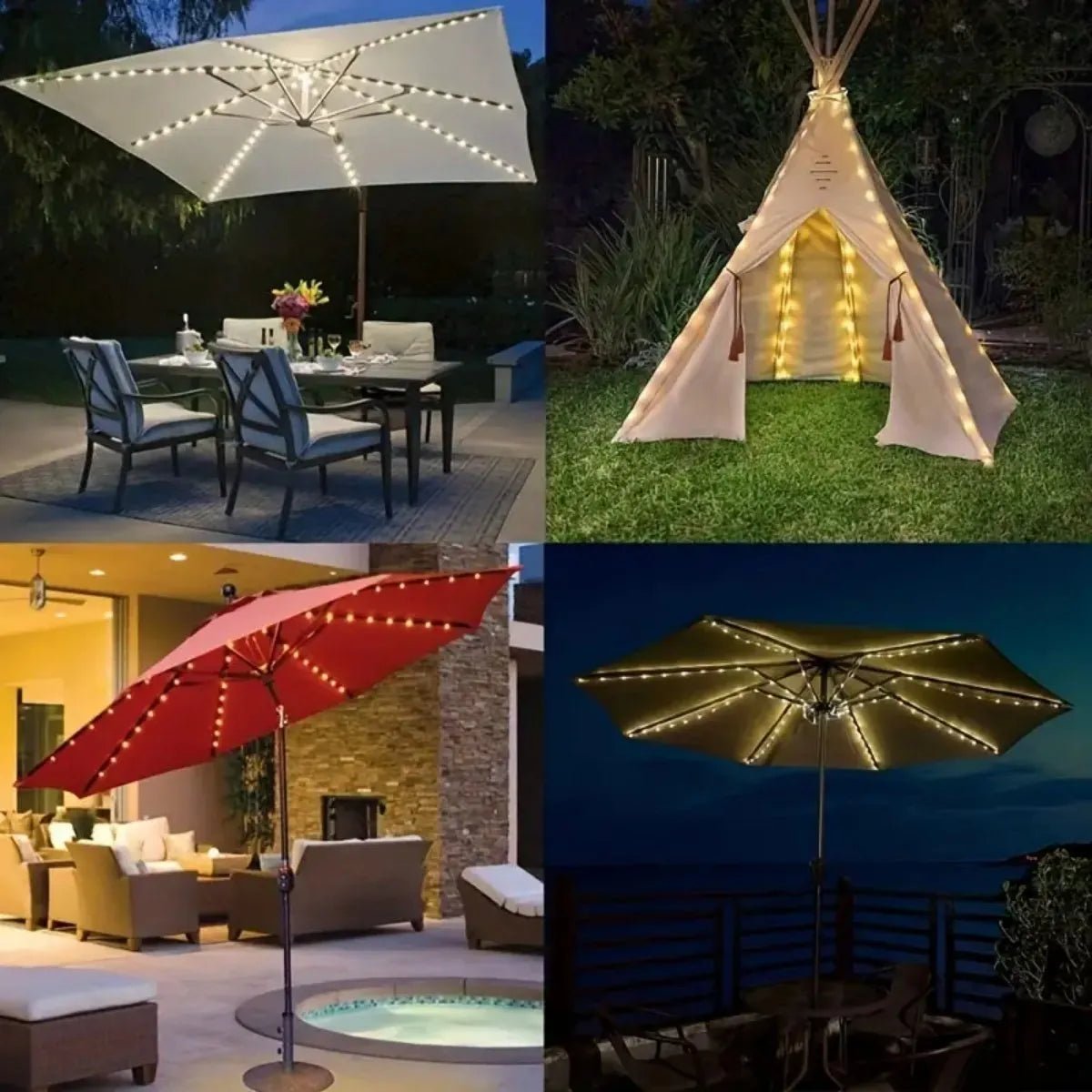 1PC Patio Umbrella Light with Remote 8 Adjustable Brightness Modes Outdoor Waterproof 104 LED Light Battery Operated For Beach - Smoothy Home