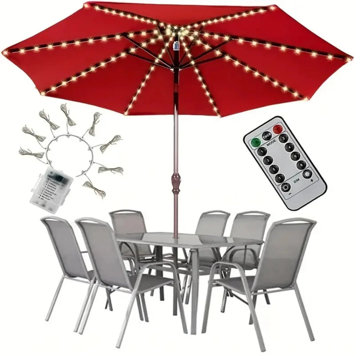 1PC Patio Umbrella Light with Remote 8 Adjustable Brightness Modes Outdoor Waterproof 104 LED Light Battery Operated For Beach - Smoothy Home