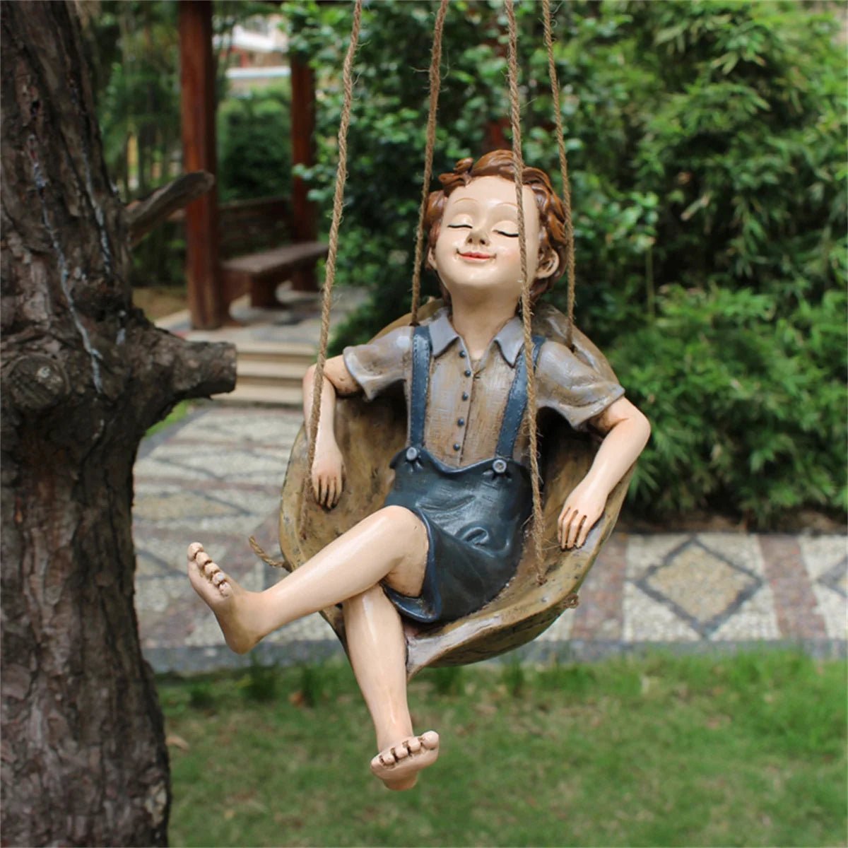 1pc Swing Boy Statue, Leisurely Atmosphere Garden Accessories, Resin Sculpture Ornament For Home Office Desktop Living Room Book - Smoothy Home