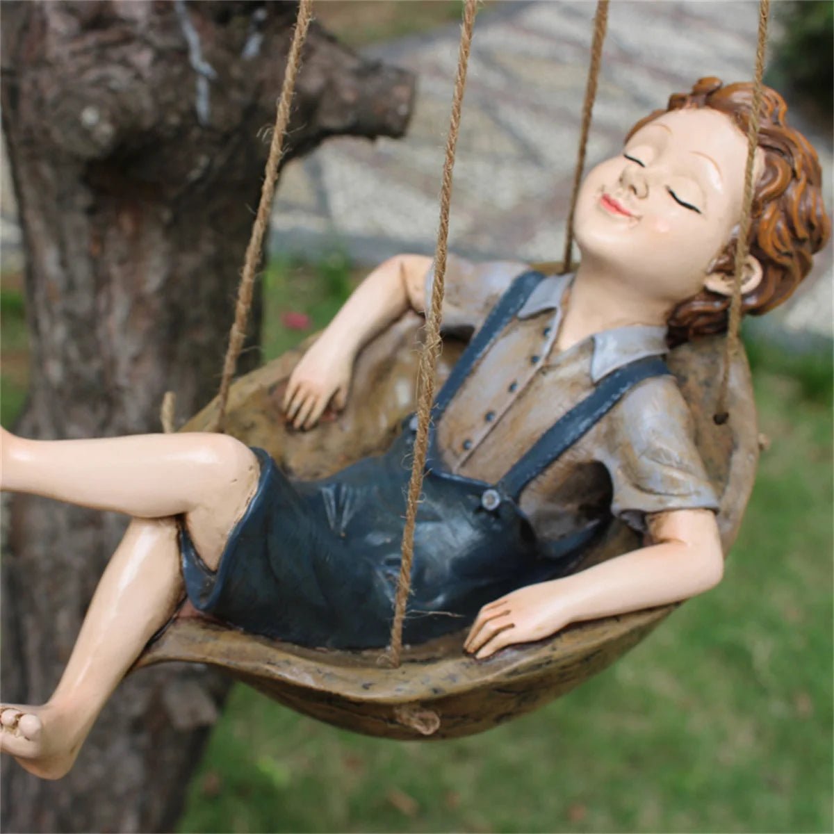 1pc Swing Boy Statue, Leisurely Atmosphere Garden Accessories, Resin Sculpture Ornament For Home Office Desktop Living Room Book - Smoothy Home