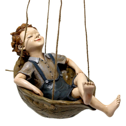 1pc Swing Boy Statue, Leisurely Atmosphere Garden Accessories, Resin Sculpture Ornament For Home Office Desktop Living Room Book - Smoothy Home