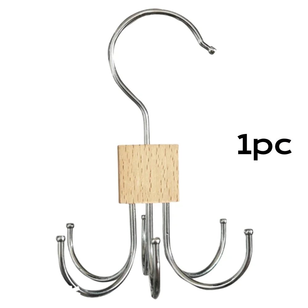 1pcs 360° Rotating Storage Hanger Hook Multi-Claw Bag Metal Belts Rack Wooden Organizer For Bras Ties Household Closet Acces - Smoothy Home