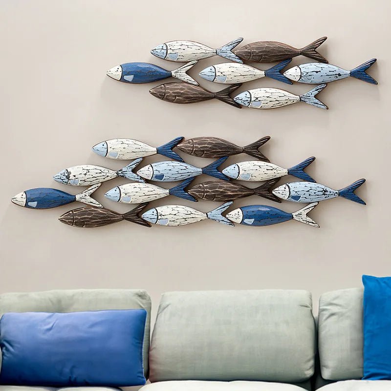 1set Mediterranean Creative Shoal of Fish Hanging Decorations - Homestay Wall Decoration Restaurant Home Handmade Fish Wall Deco - Smoothy Home