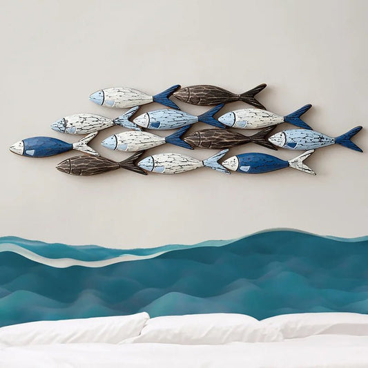 1set Mediterranean Creative Shoal of Fish Hanging Decorations - Homestay Wall Decoration Restaurant Home Handmade Fish Wall Deco - Smoothy Home
