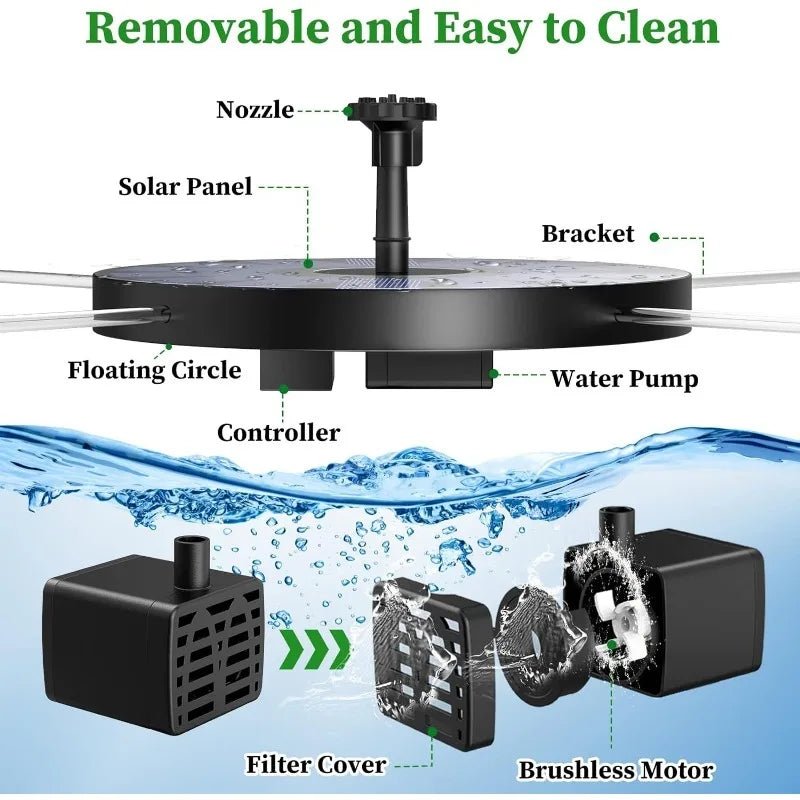 1W/1.5W/2.5W Outdoor Solar Fountain Suitable for Garden Pond Solar Fountain Pump Kit with 6 Nozzles for Garden Decoration - Smoothy Home