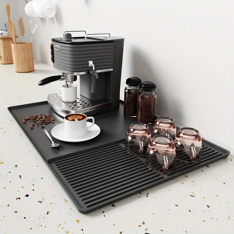 2-in-1 Silicone Coffee Mat, Suitable for Coffee Bar Protection. for Espresso Machines and Drip Dry Mats with Non-Slip Design - Smoothy Home