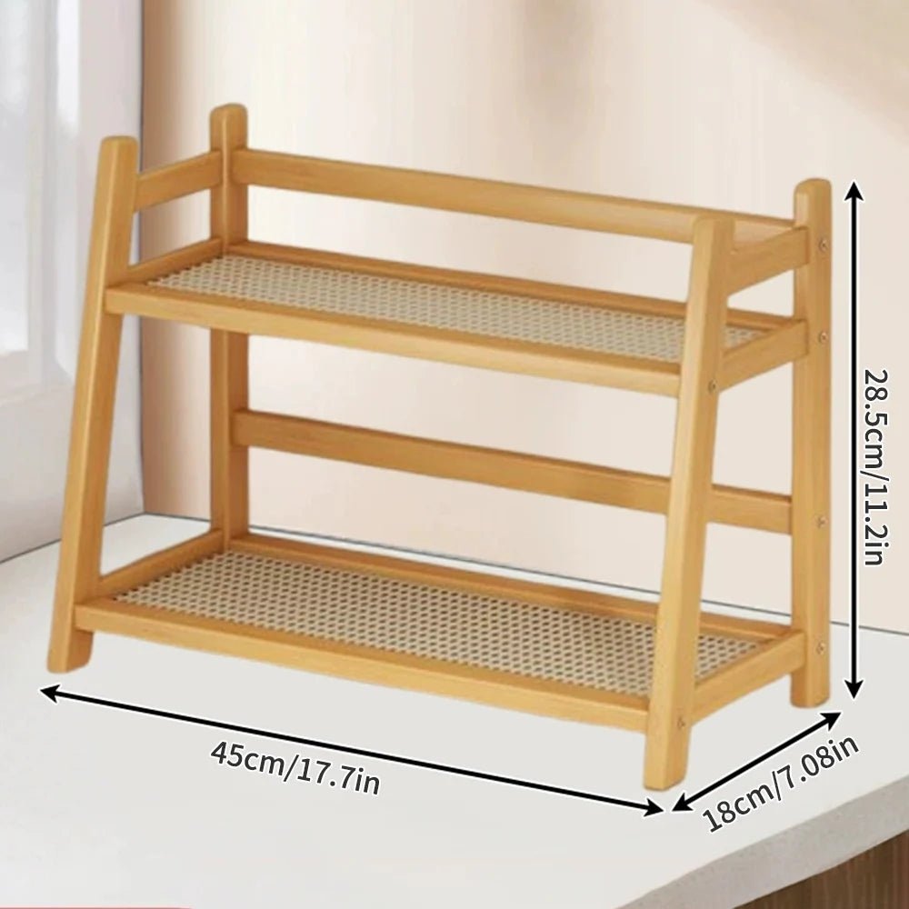 2 Layer Spice Caddy Shelf Bamboo Kitchen Storage Rack Desktop Cabinet Organizer Display Rack Coffee Bar Counter Shelf Cup Holder - Smoothy Home