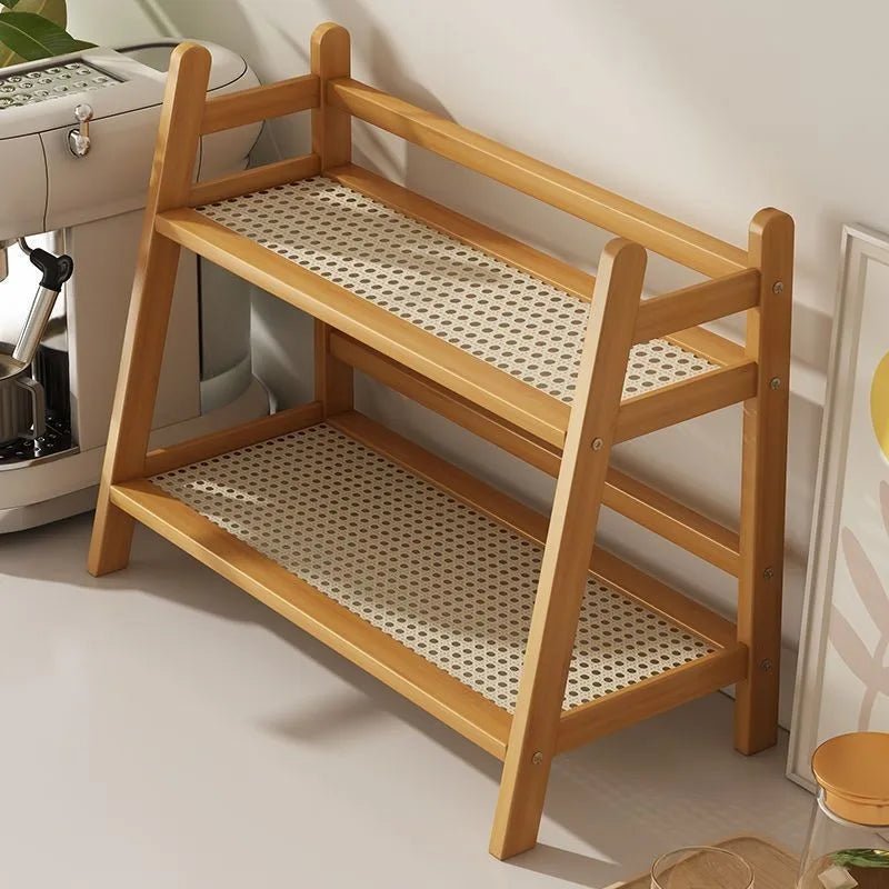 2 Layer Spice Caddy Shelf Bamboo Kitchen Storage Rack Desktop Cabinet Organizer Display Rack Coffee Bar Counter Shelf Cup Holder - Smoothy Home