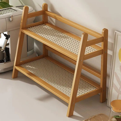 2 Layer Spice Caddy Shelf Bamboo Kitchen Storage Rack Desktop Cabinet Organizer Display Rack Coffee Bar Counter Shelf Cup Holder - Smoothy Home