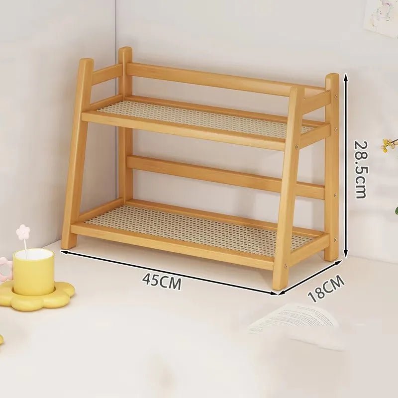 2 Layer Spice Caddy Shelf Bamboo Kitchen Storage Rack Desktop Cabinet Organizer Display Rack Coffee Bar Counter Shelf Cup Holder - Smoothy Home