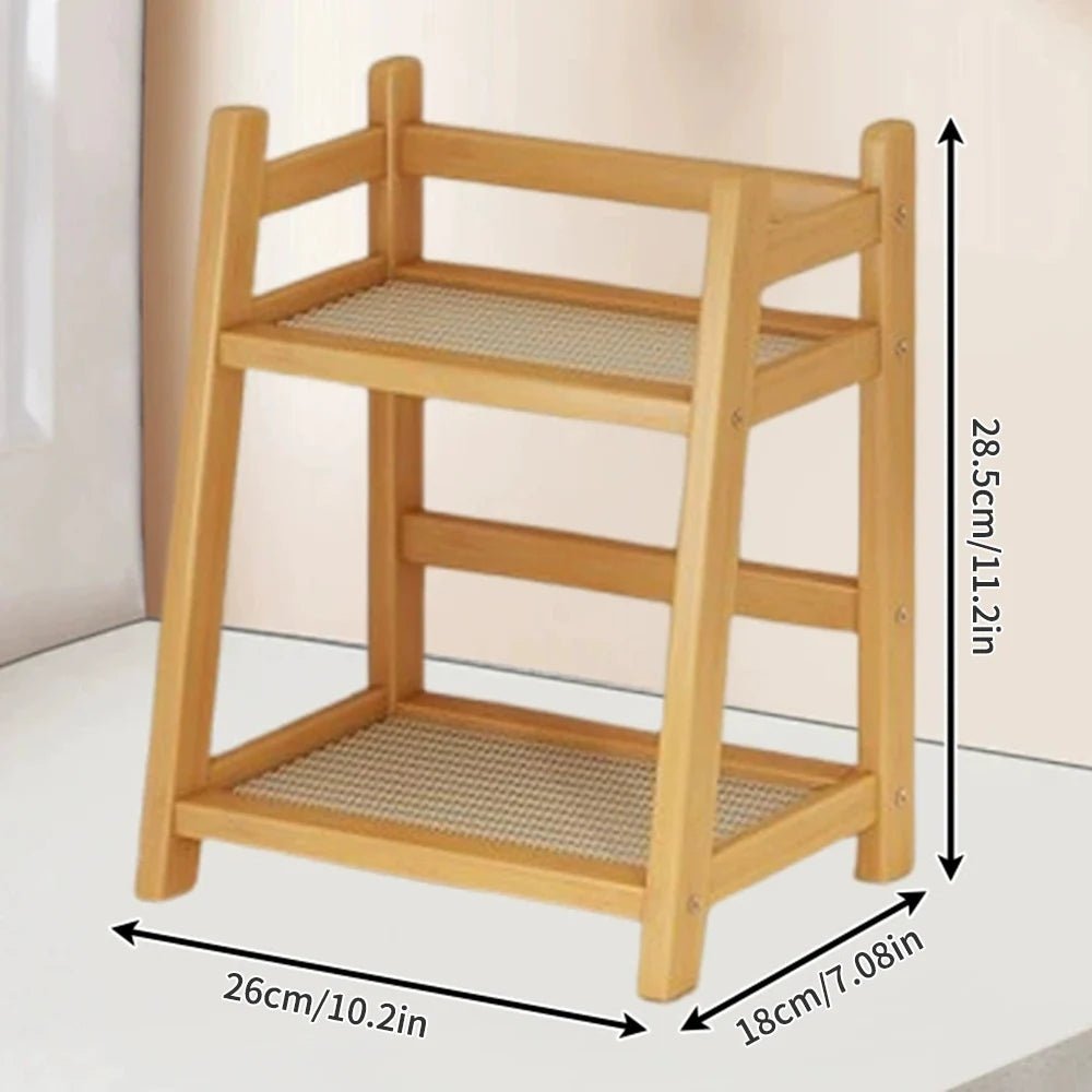 2 Layer Spice Caddy Shelf Bamboo Kitchen Storage Rack Desktop Cabinet Organizer Display Rack Coffee Bar Counter Shelf Cup Holder - Smoothy Home