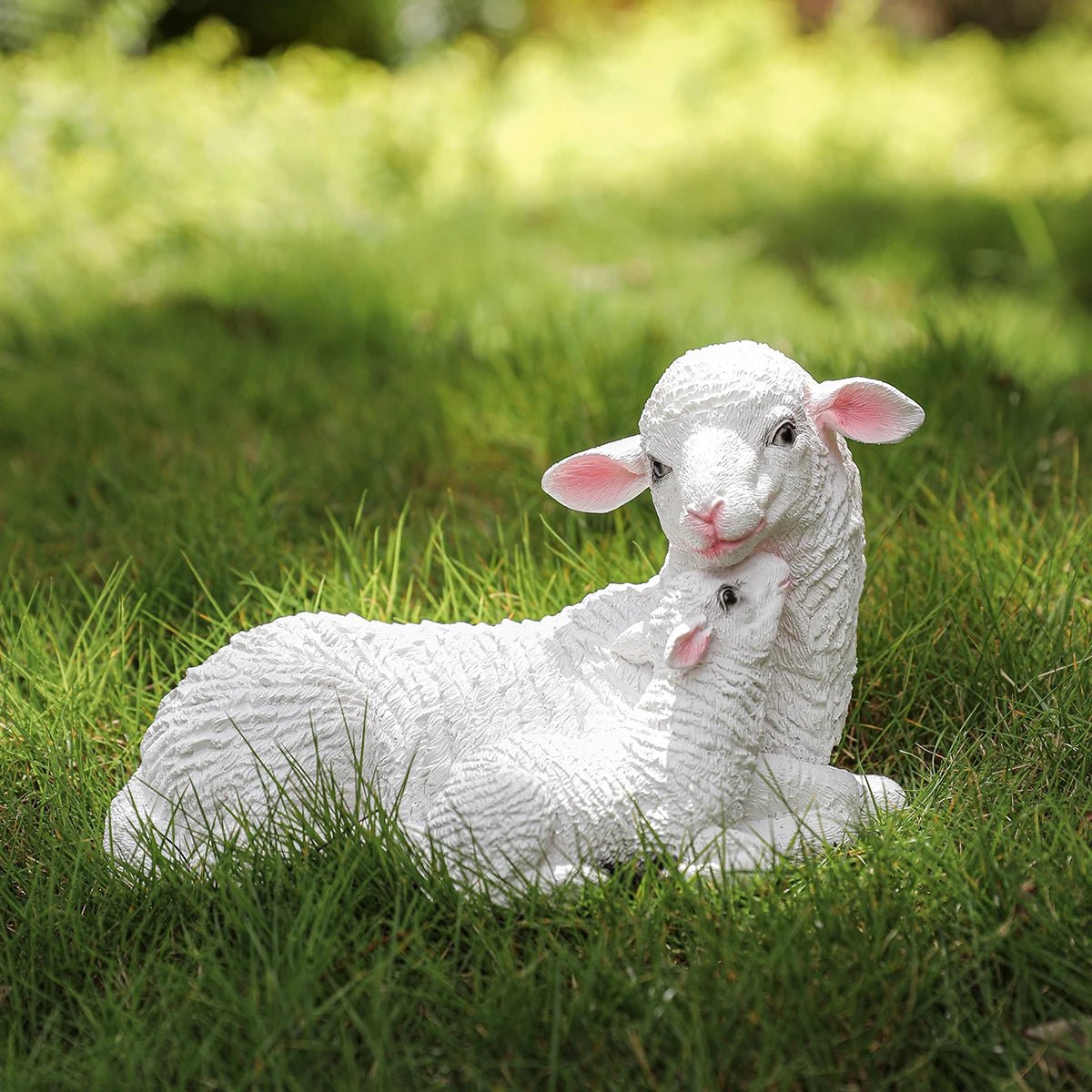 2 pcs Resin Figurine Lamb Ornament Decor for Garden Farmyard Artificial Lamb Mother Baby Sheep Outdoor Sculptures for Garden - Smoothy Home