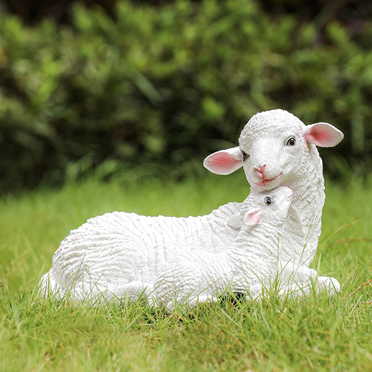 2 pcs Resin Figurine Lamb Ornament Decor for Garden Farmyard Artificial Lamb Mother Baby Sheep Outdoor Sculptures for Garden - Smoothy Home