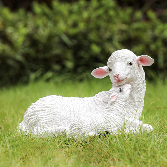 2 pcs Resin Figurine Lamb Ornament Decor for Garden Farmyard Artificial Lamb Mother Baby Sheep Outdoor Sculptures for Garden - Smoothy Home