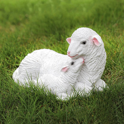 2 pcs Resin Figurine Lamb Ornament Decor for Garden Farmyard Artificial Lamb Mother Baby Sheep Outdoor Sculptures for Garden - Smoothy Home