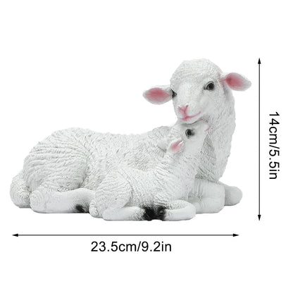2 pcs Resin Figurine Lamb Ornament Decor for Garden Farmyard Artificial Lamb Mother Baby Sheep Outdoor Sculptures for Garden - Smoothy Home
