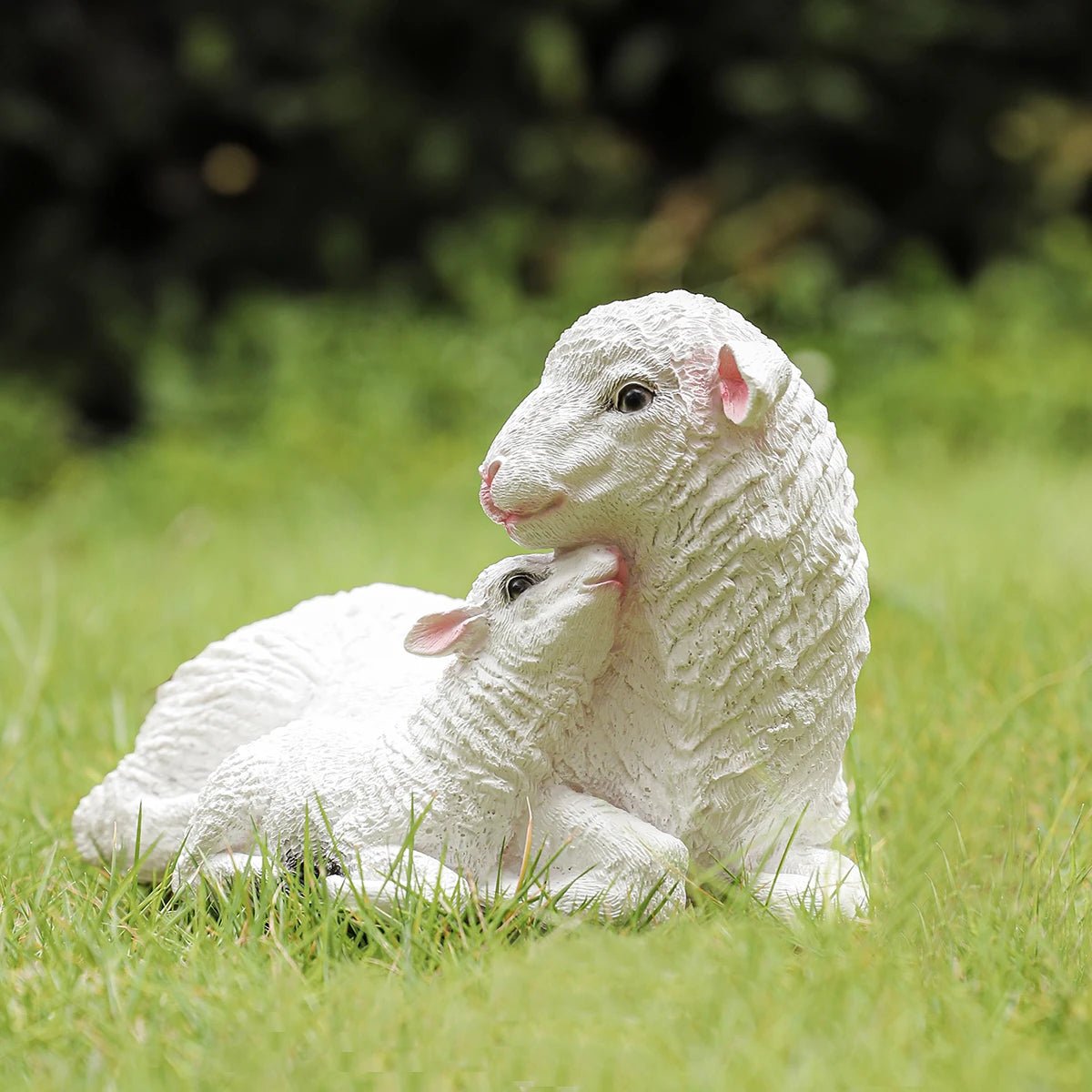 2 pcs Resin Figurine Lamb Ornament Decor for Garden Farmyard Artificial Lamb Mother Baby Sheep Outdoor Sculptures for Garden - Smoothy Home