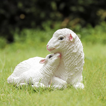 2 pcs Resin Figurine Lamb Ornament Decor for Garden Farmyard Artificial Lamb Mother Baby Sheep Outdoor Sculptures for Garden - Smoothy Home
