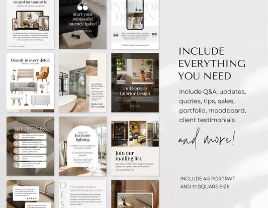 200 Interior Design Instagram Post Templates | Canva Editable Bundle | Modern Home Decor Content for Designers - Smoothy Home