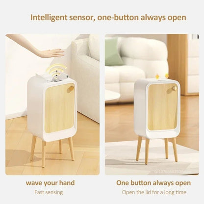 20L High Feet Smart Sensor Trash Can with Lid Two-way Light Luxury Trash Bin Home Large Kitchen Wastebask Bathroom Paper Basket - Smoothy Home