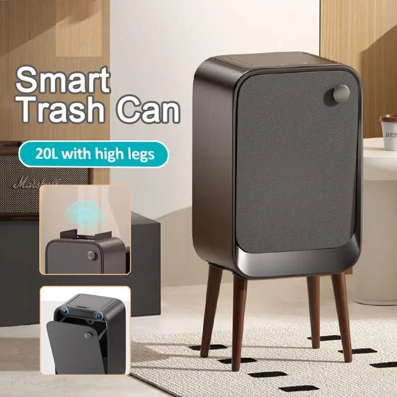 20L High Feet Smart Sensor Trash Can with Lid Two-way Light Luxury Trash Bin Home Large Kitchen Wastebask Bathroom Paper Basket - Smoothy Home