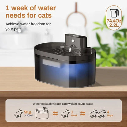 2.2L Wireless Automatic Cat Water Fountain Infrared Sensor Smart Pet Drinkier Fountain 2600mAh Pet Water Dispenser For Dog Cat - Smoothy Home