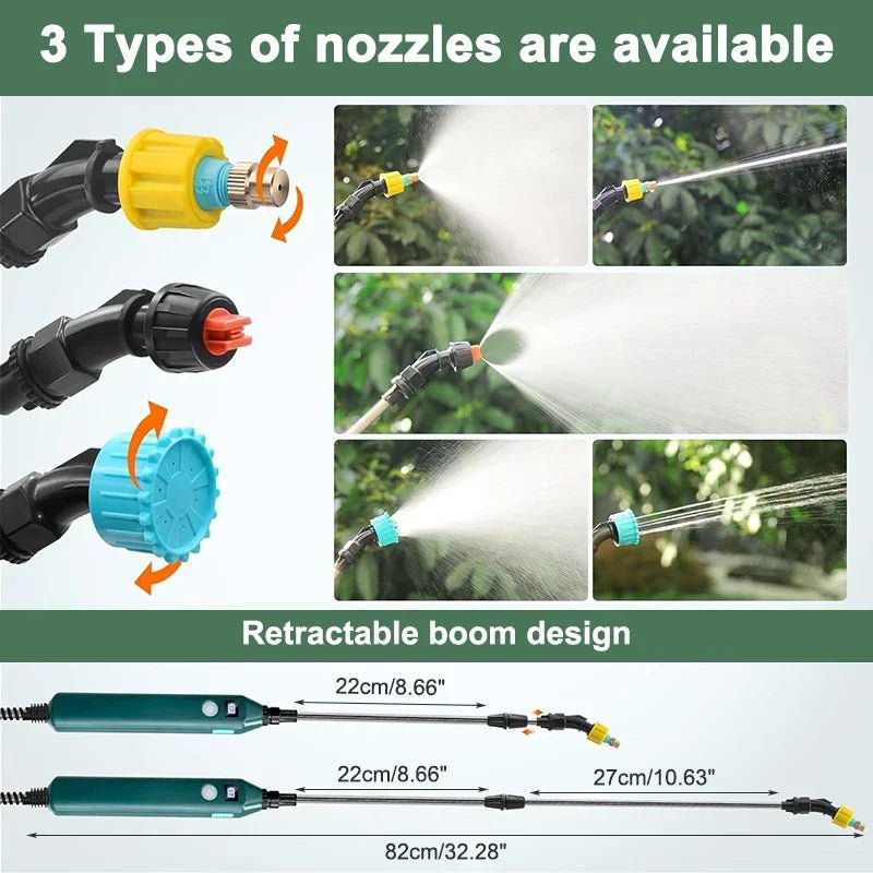 2400mAh Portable Electric Sprayer Wand Irrigation Tool 3 Mist Nozzles Plant High-Pressure Sprinkler Watering Garden Irrigation - Smoothy Home