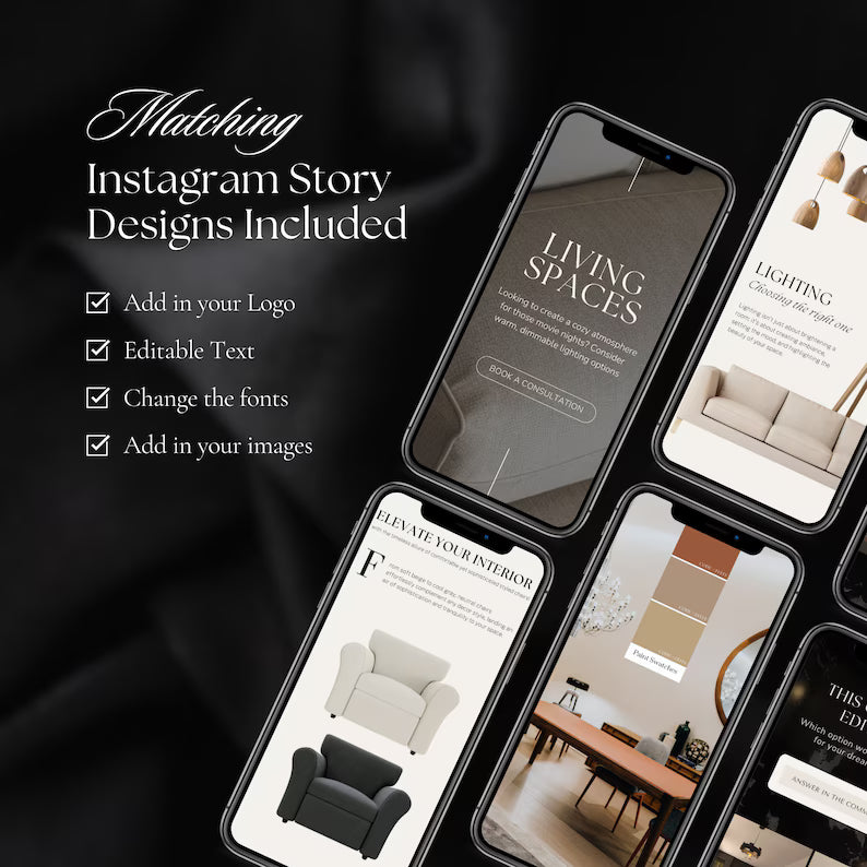 Interior Design Moodboard Templates | Canva Editable Posts | Modern Home Decor & Design Inspiration Bundle
