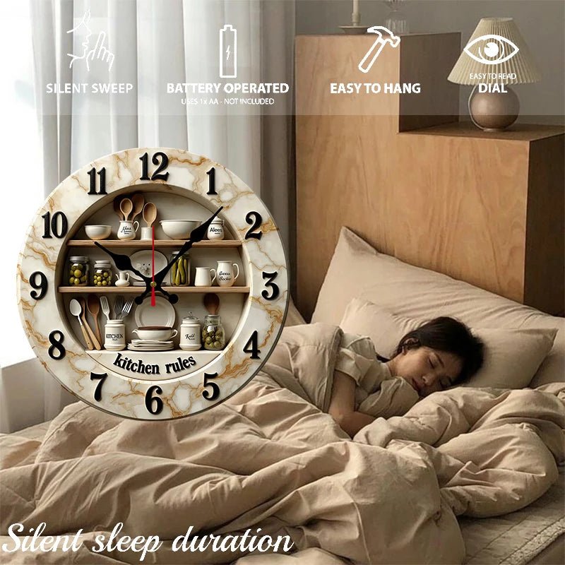 2D Flat Kitchen Rules Design Wooden Round Silent Hanging Wall Clock,For Living Room,Office,Study Room,Bedroom, Home Decoration - Smoothy Home