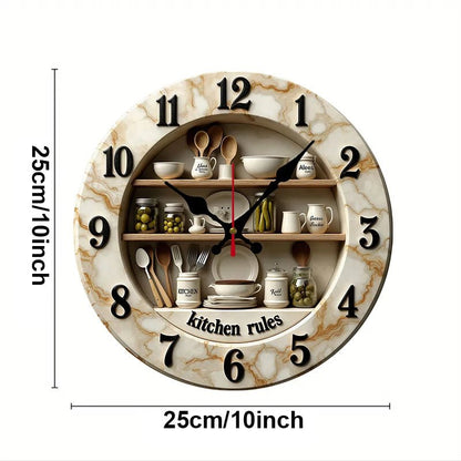 2D Flat Kitchen Rules Design Wooden Round Silent Hanging Wall Clock,For Living Room,Office,Study Room,Bedroom, Home Decoration - Smoothy Home
