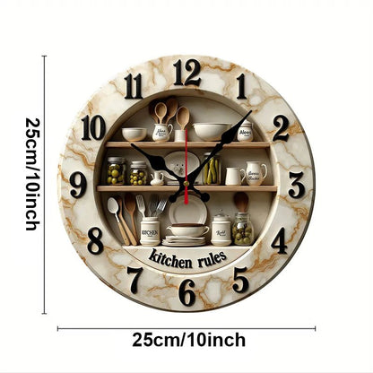 2D Flat Kitchen Rules Design Wooden Round Silent Hanging Wall Clock,For Living Room,Office,Study Room,Bedroom, Home Decoration - Smoothy Home