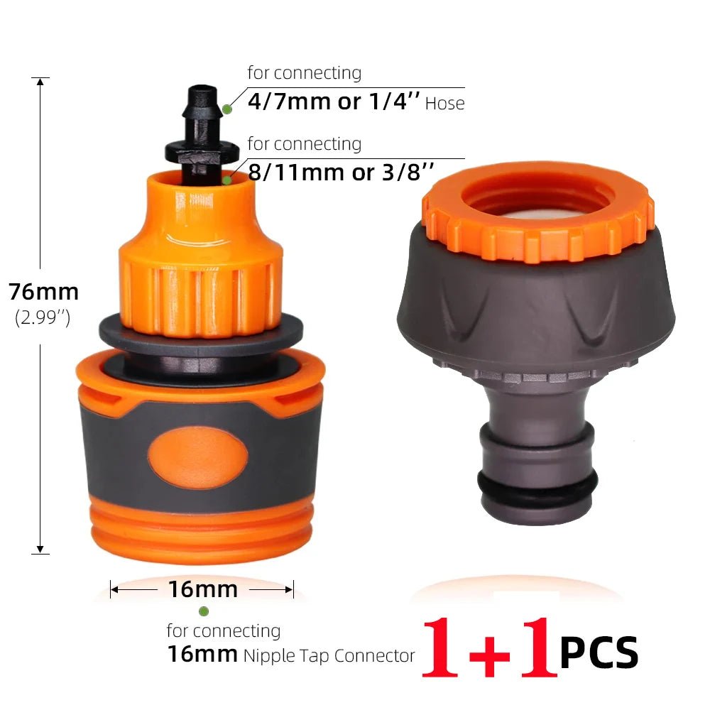 2PCS 1/2" 3/4" Garden Hose Adapter with 16mm Quick Connector Stop Water Coupler Joints Irrigation Tube Connect Repair Extender - Smoothy Home